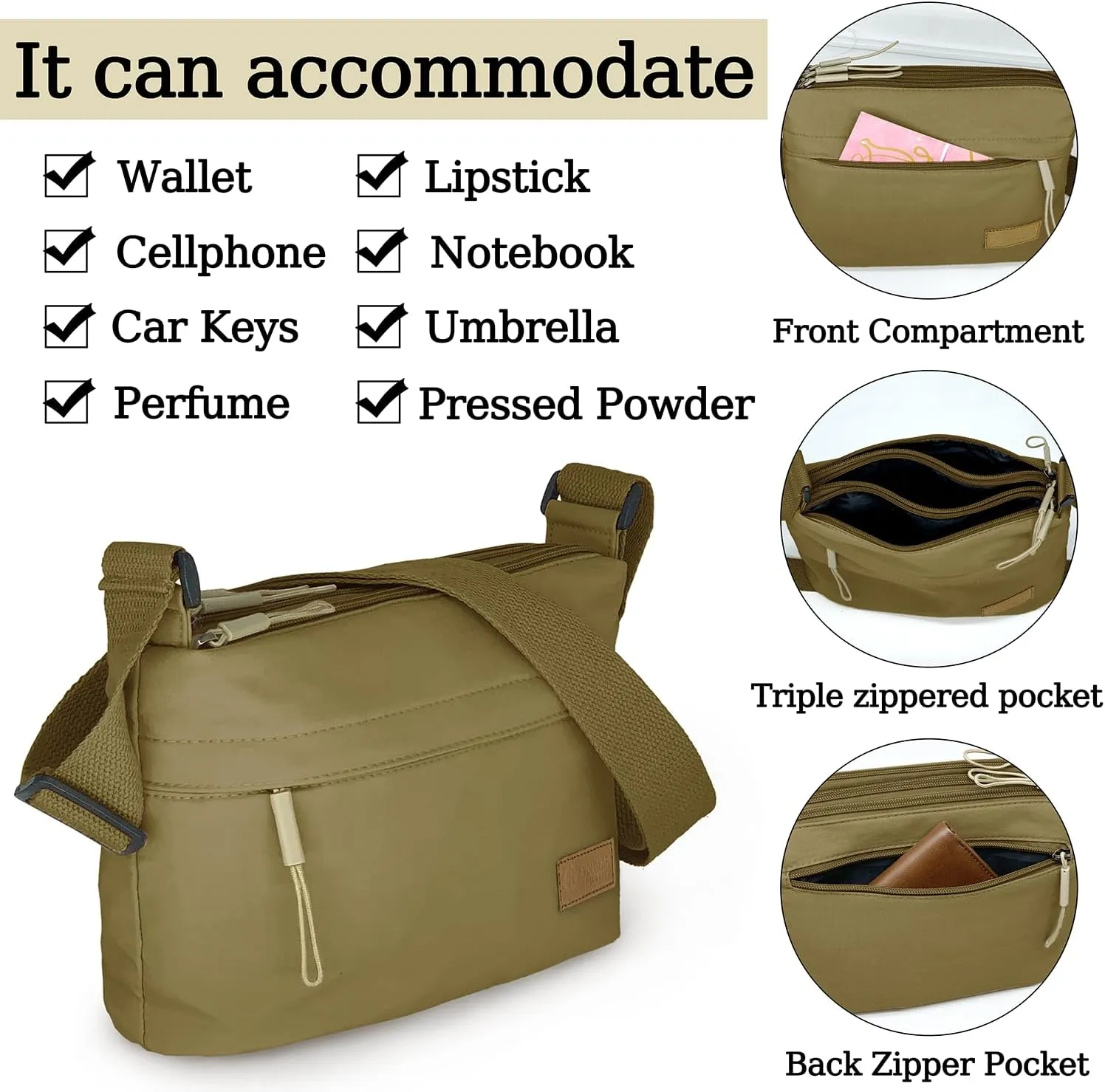 Small Crossbody Bag for Women Men, Canvas Cross Body Purse for Women, Casual Minimalist Style Handbag Purse with 5 Pocket