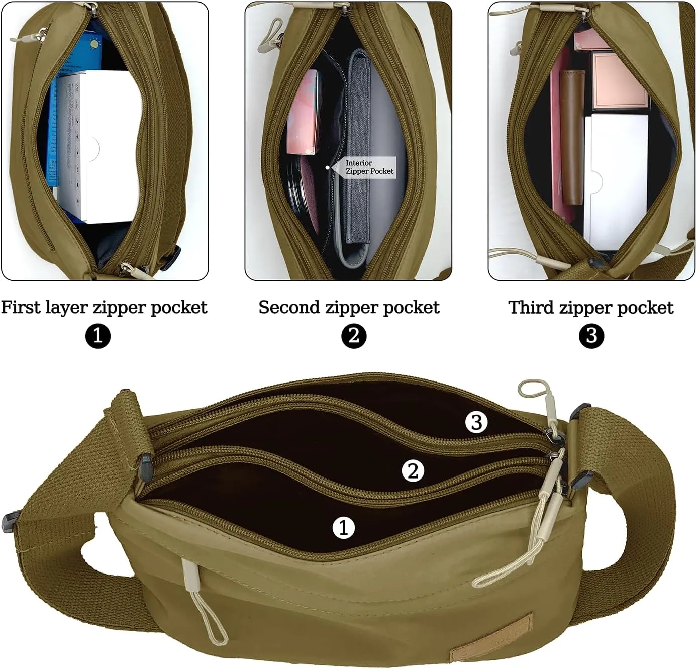 Small Crossbody Bag for Women Men, Canvas Cross Body Purse for Women, Casual Minimalist Style Handbag Purse with 5 Pocket