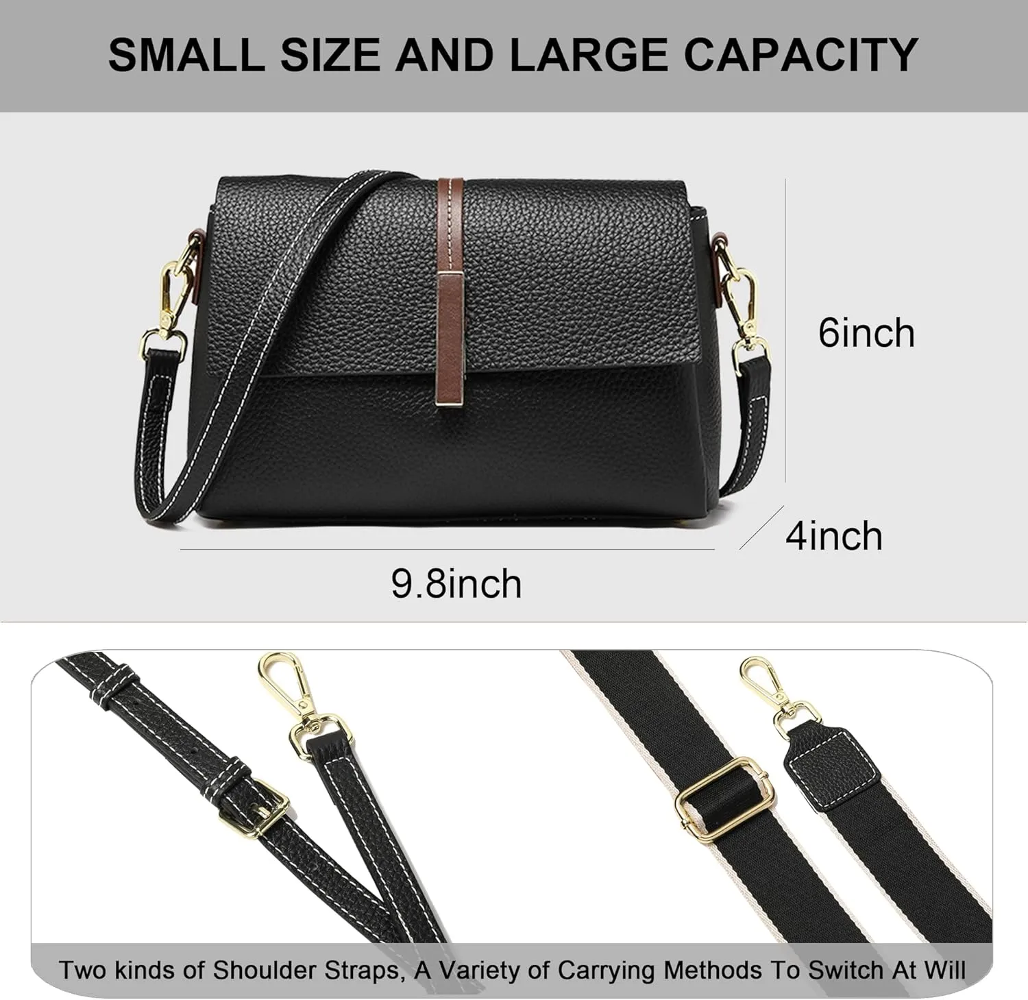 Small Crossbody Bags for Women - Large Capacity Multi-Compartment Purse with 2 Detachable Shoulder Straps​