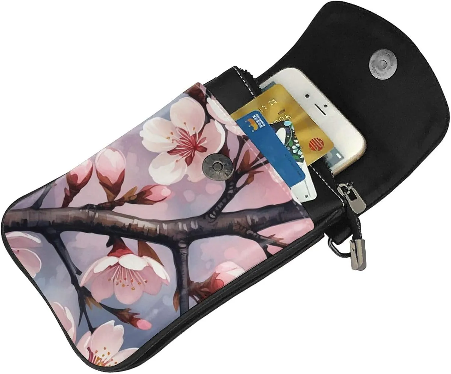 Small Crossbody Bags for Women,Leather Shoulder Bag for Cell Phone Purse with Strap and Night Sky with Trees Printed