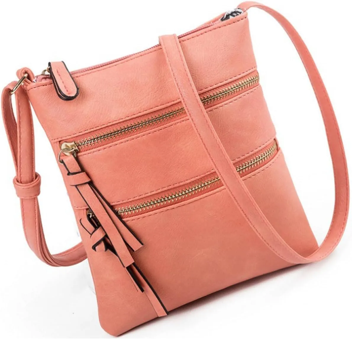 Small Crossbody Purses for Women,Triple Zip Multi Pocket Leather,Adjustable Strap Over The Shoulder Bags
