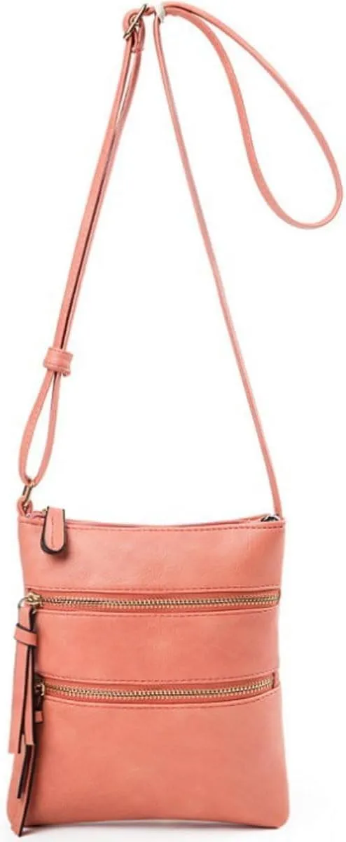 Small Crossbody Purses for Women,Triple Zip Multi Pocket Leather,Adjustable Strap Over The Shoulder Bags