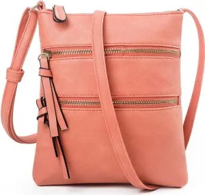 Small Crossbody Purses for Women,Triple Zip Multi Pocket Leather,Adjustable Strap Over The Shoulder Bags