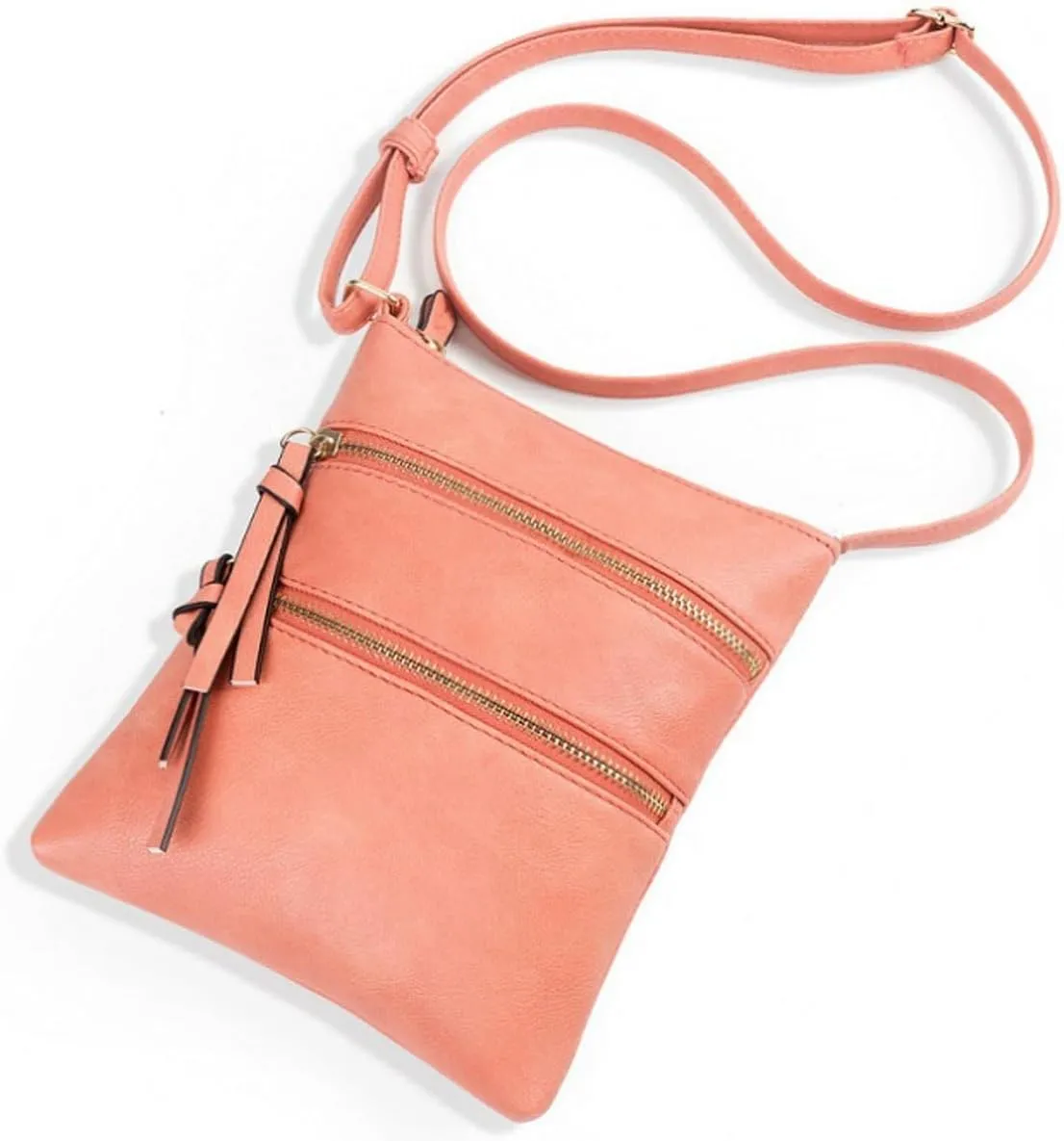Small Crossbody Purses for Women,Triple Zip Multi Pocket Leather,Adjustable Strap Over The Shoulder Bags