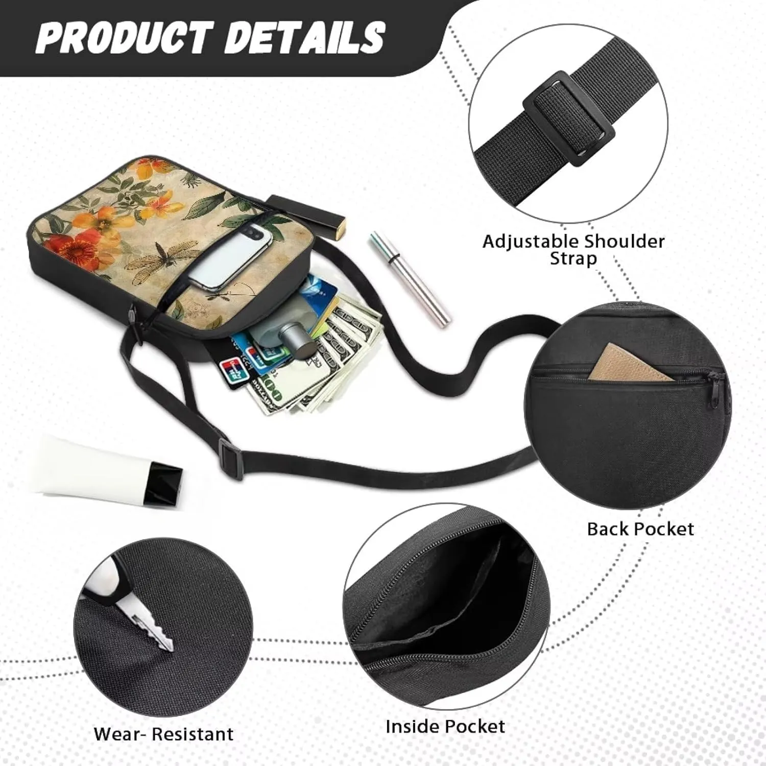 Small Messenger Bag Purse Crossbody Bag with Adjustable Strap for Women Men for Travel Outdoor Sports