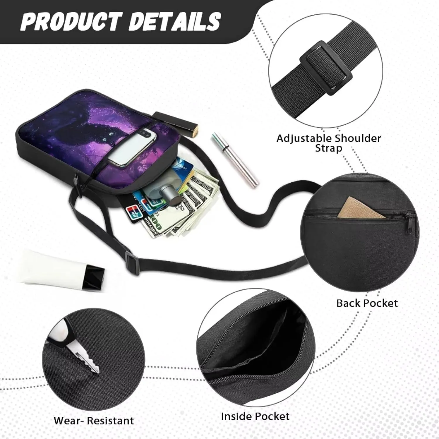 Small Messenger Bag Purse Crossbody Bag with Adjustable Strap for Women Men for Travel Outdoor Sports