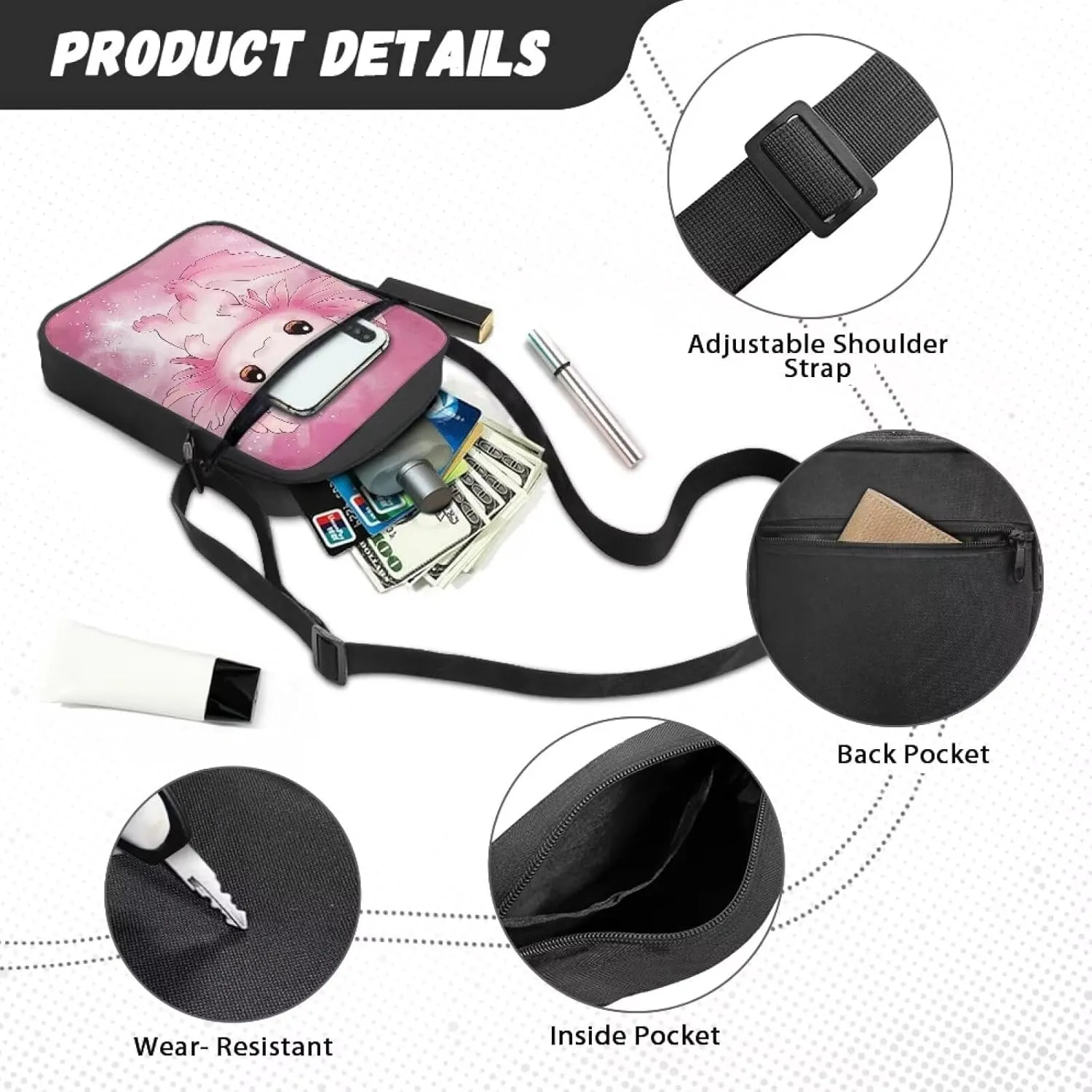 Small Messenger Bag Purse Crossbody Bag with Adjustable Strap for Women Men for Travel Outdoor Sports