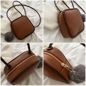Small Square Bag for Women Mini Vintage Crossbody Shoulder Bag Minimalist Everyday Travel Purse with Pom Pom