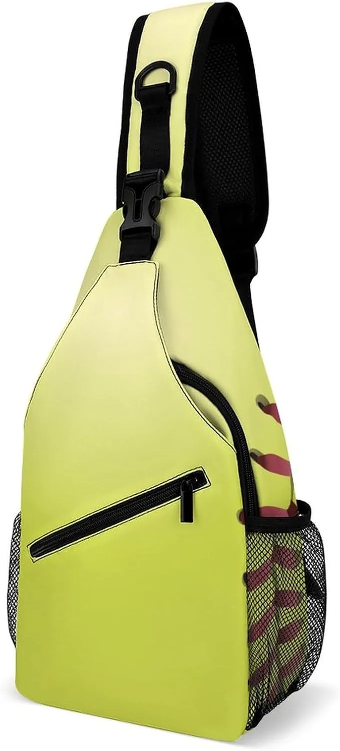 Softball Laces Sling Bag for Women Men Yellow Crossbody Sling Backpack with Anti Theft,Multipurpose Chest Bag for Travel,Hiking,Cycling,Camping