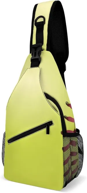 Softball Laces Sling Bag for Women Men Yellow Crossbody Sling Backpack with Anti Theft,Multipurpose Chest Bag for Travel,Hiking,Cycling,Camping