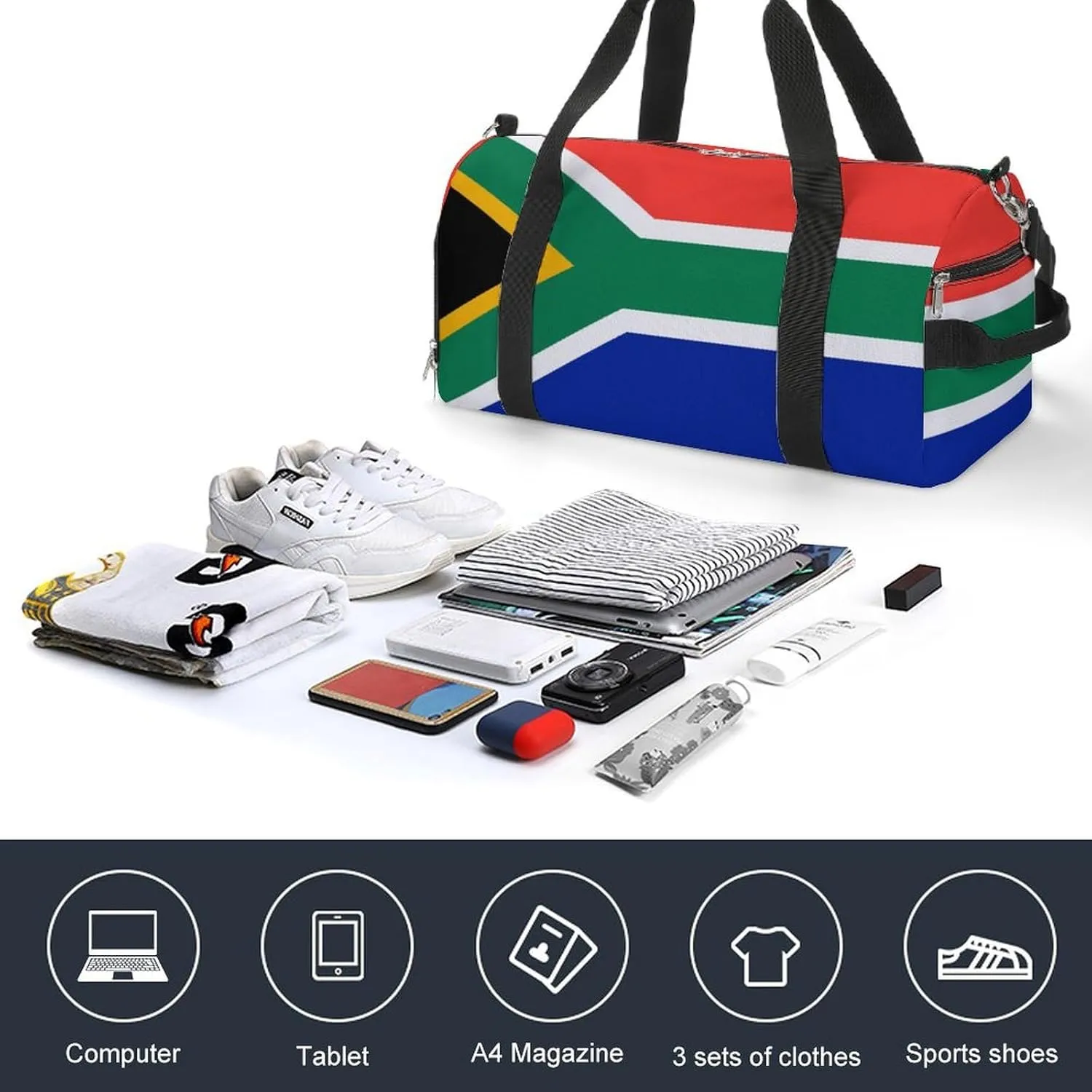South African Flag Gym Duffel Bag for Men Women Shoe Compartment Waterproof Lightweight Weekender