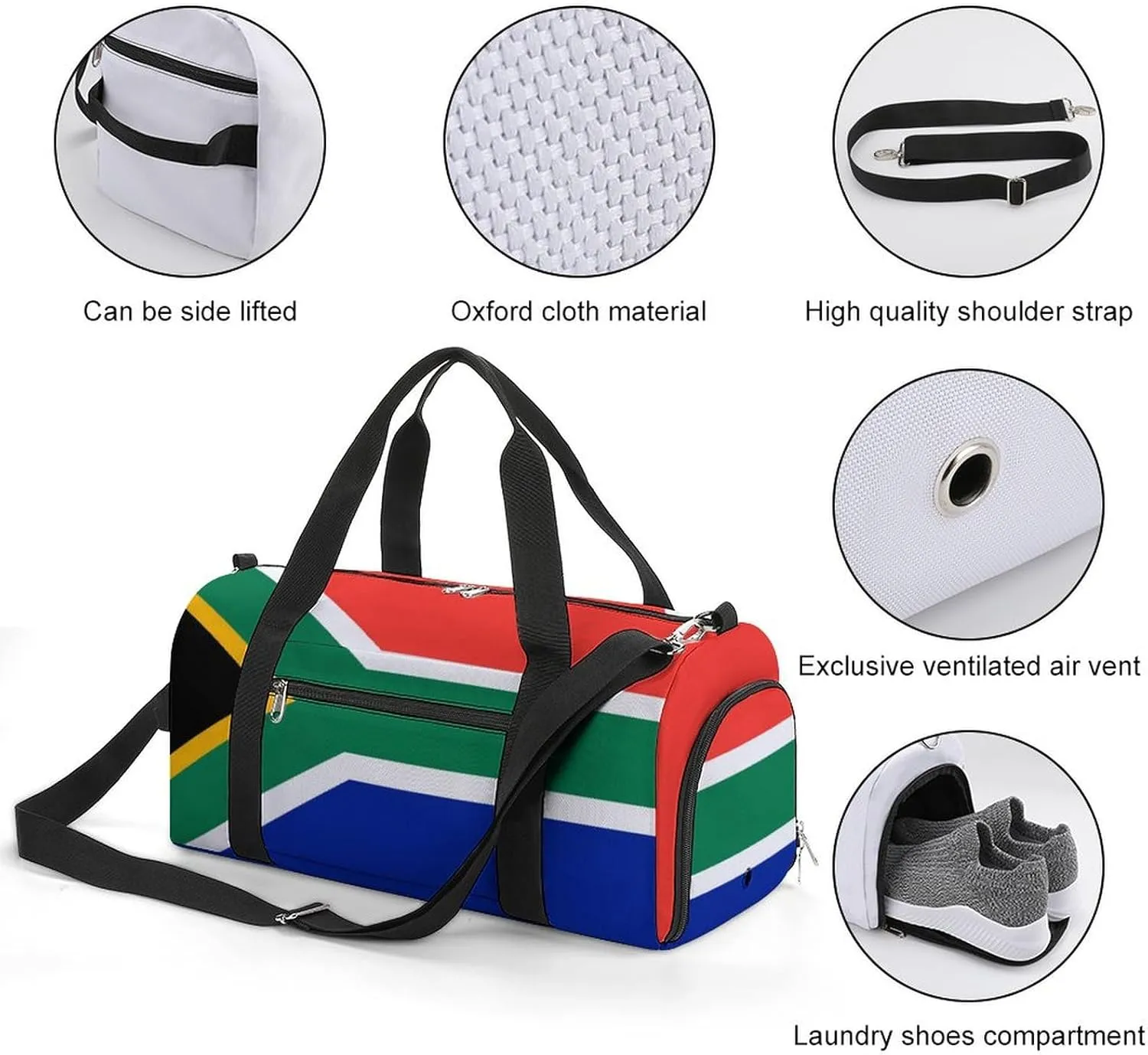 South African Flag Gym Duffel Bag for Men Women Shoe Compartment Waterproof Lightweight Weekender