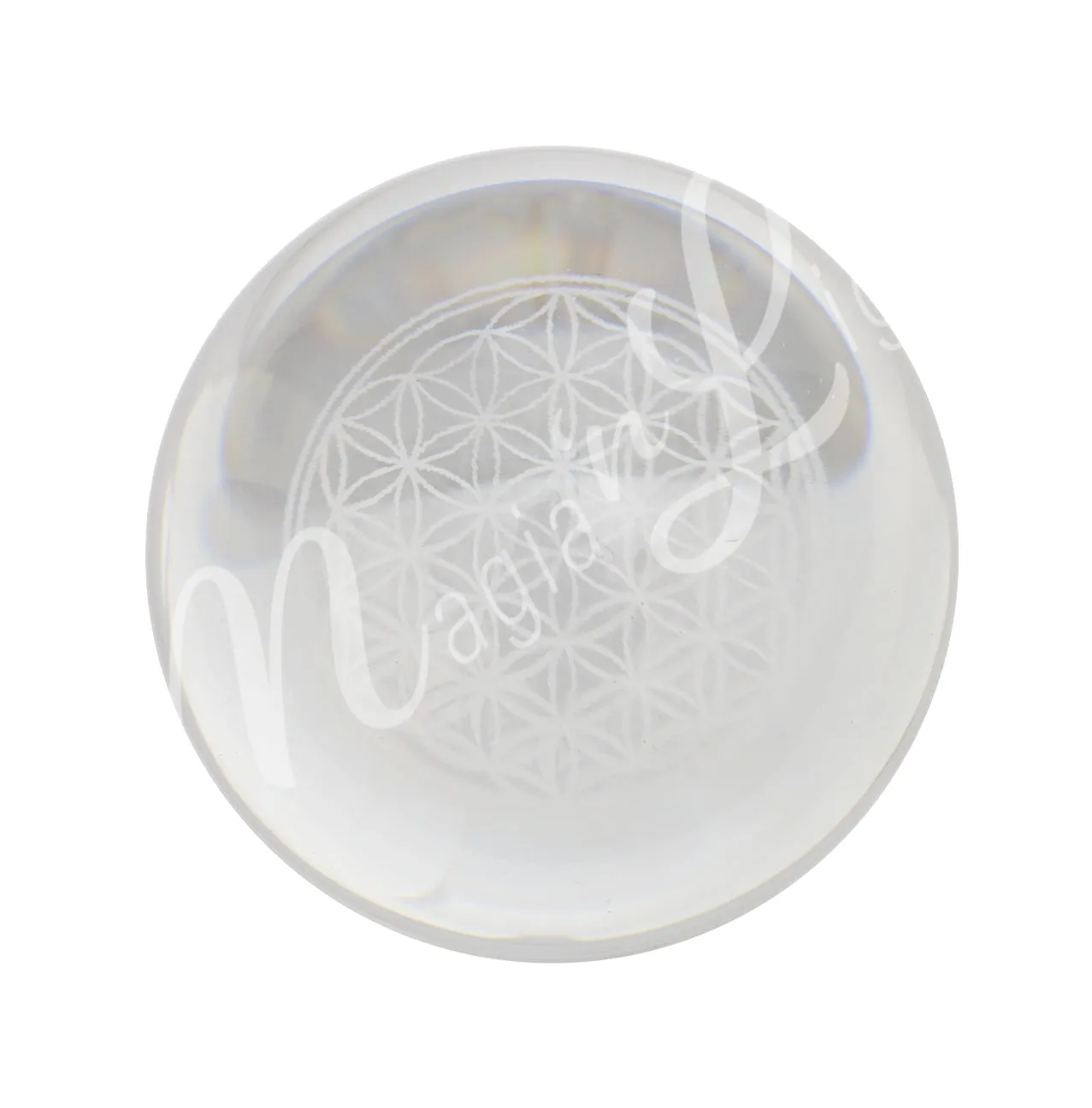 Sphere Clear Glass with Flower of Life Engraved 2"