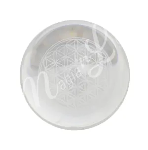 Sphere Clear Glass with Flower of Life Engraved 2"