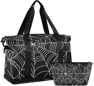 Spider Web Versatile Sports Travel Bag - Lasting Twill Tote, Removable Wheel & Rod Bagging, Multi-pocket Design, Complimentary Makeup Bag
