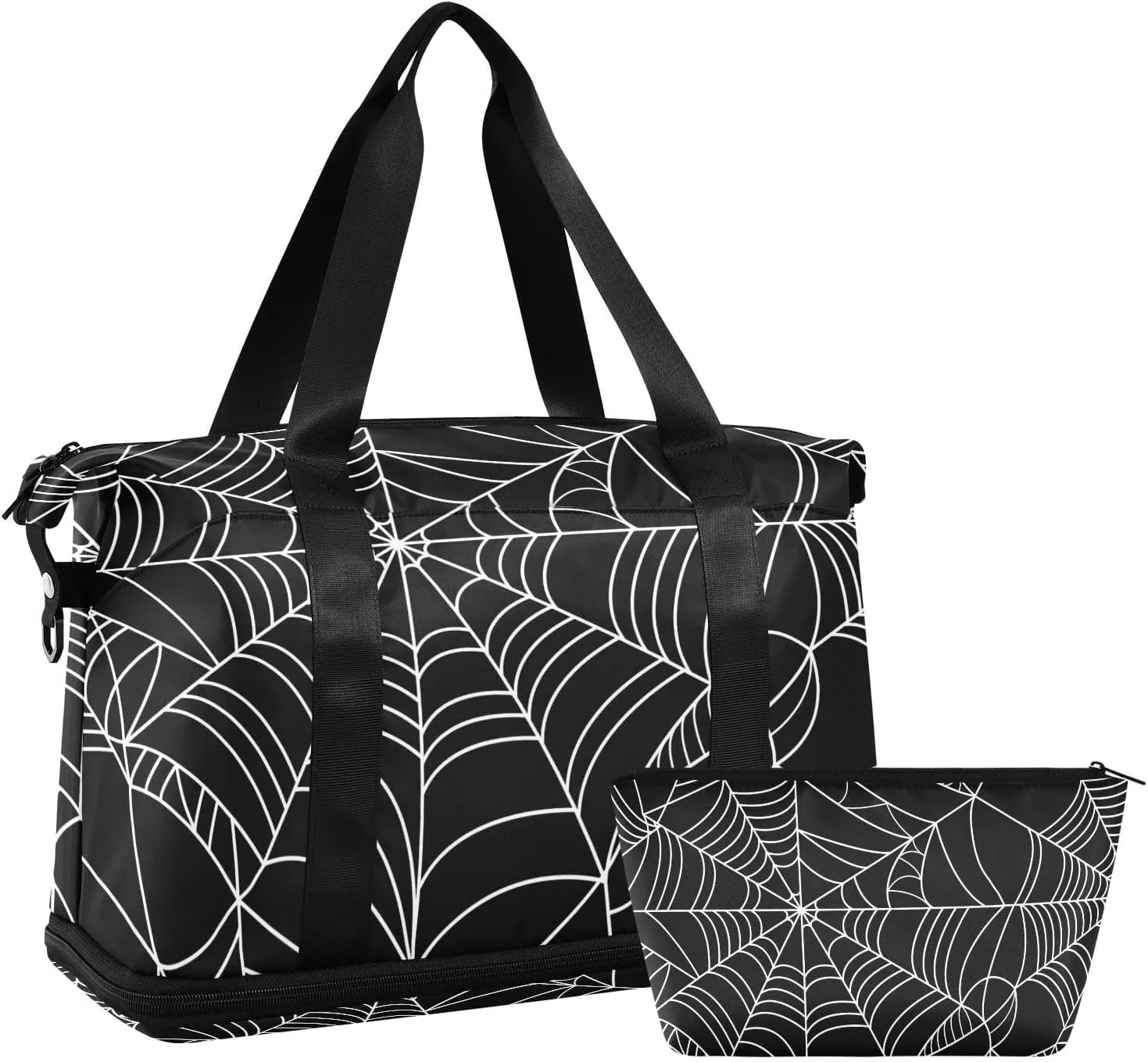 Spider Web Versatile Sports Travel Bag - Lasting Twill Tote, Removable Wheel & Rod Bagging, Multi-pocket Design, Complimentary Makeup Bag