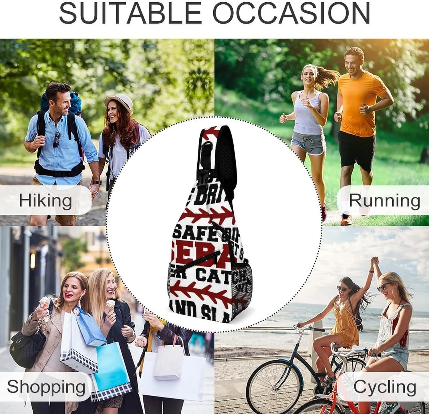 Sports Baseball Athletic Sling Bag Crossbody Shoulder Backpack Sportive Adjustable Lightweight Travel Hiking Casual Daypack for Men Women