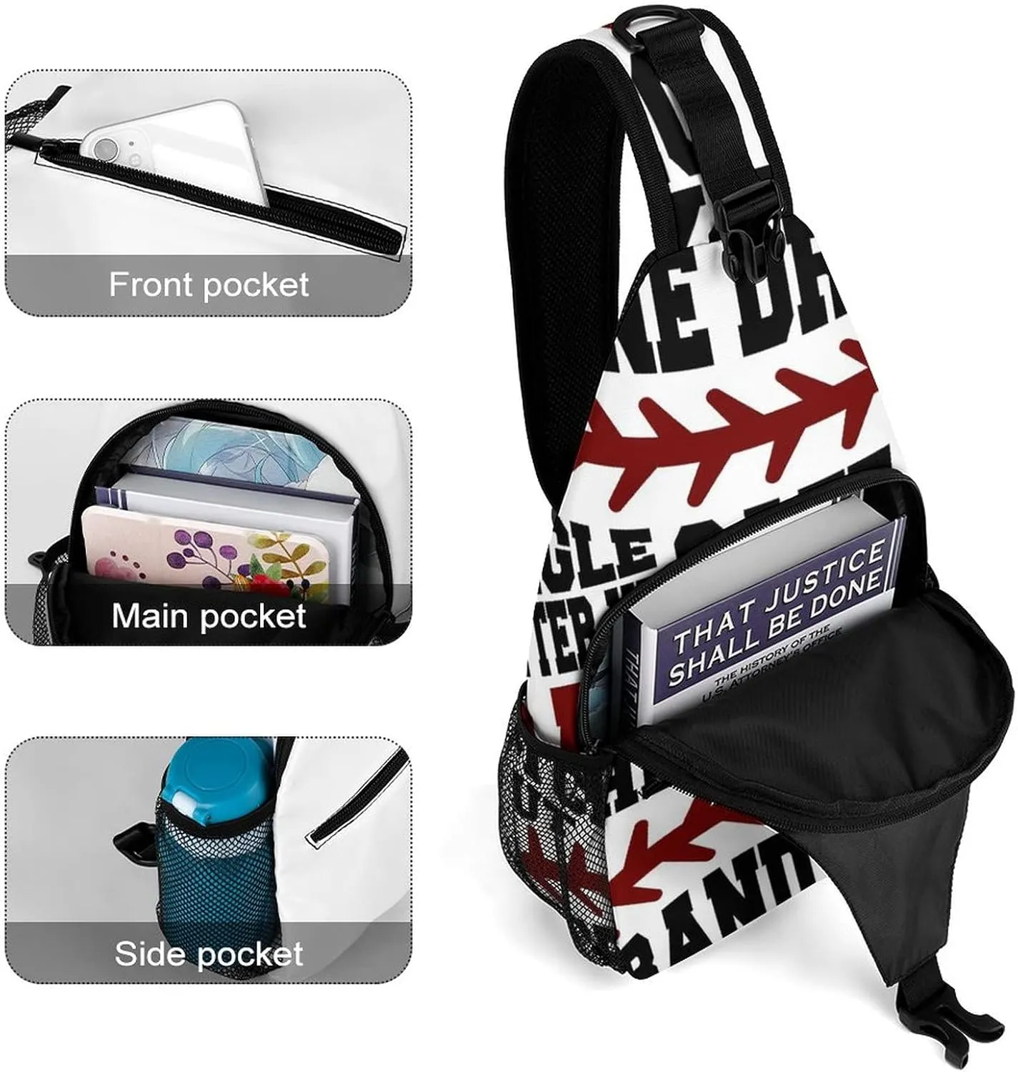 Sports Baseball Athletic Sling Bag Crossbody Shoulder Backpack Sportive Adjustable Lightweight Travel Hiking Casual Daypack for Men Women