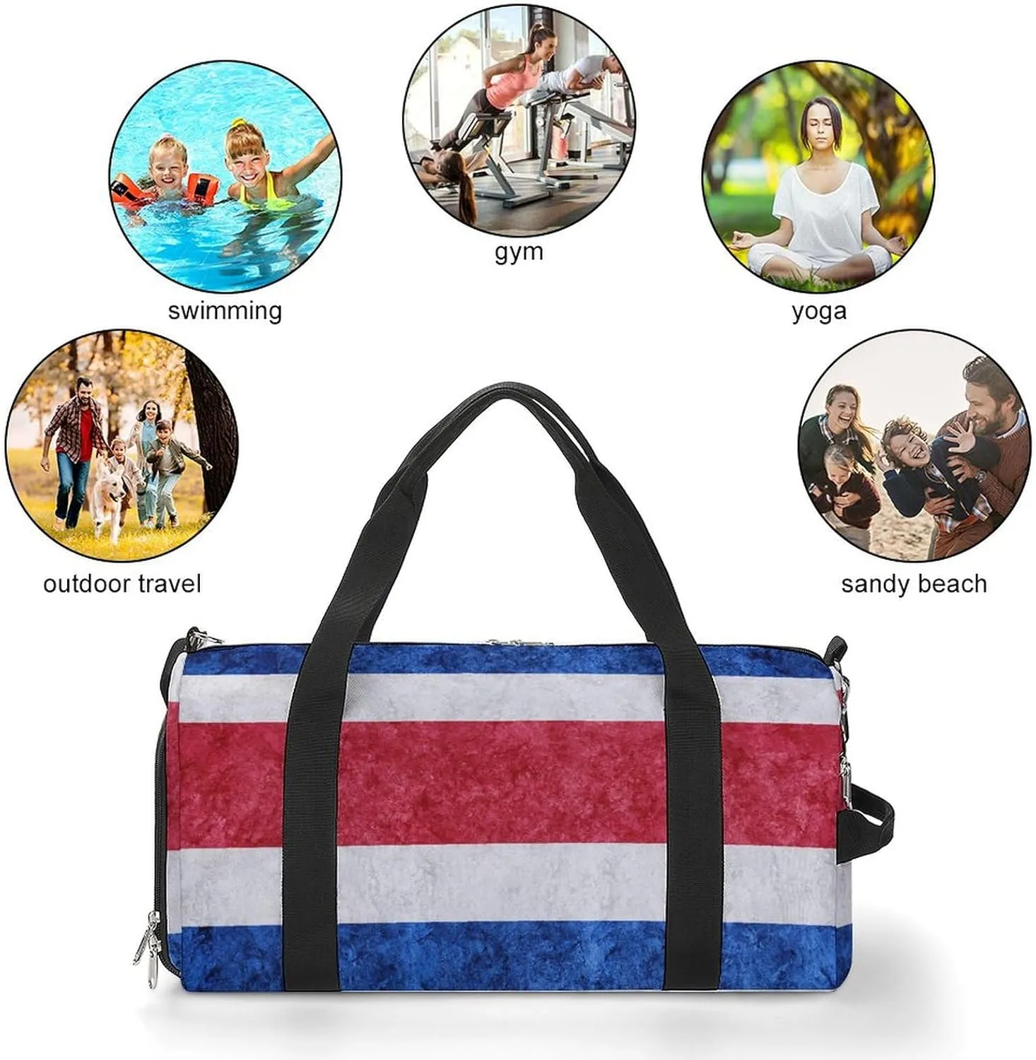 Sports Duffel Bag with Costa Rica Flag Textured Shoe Compartment Waterproof for Travel Gym