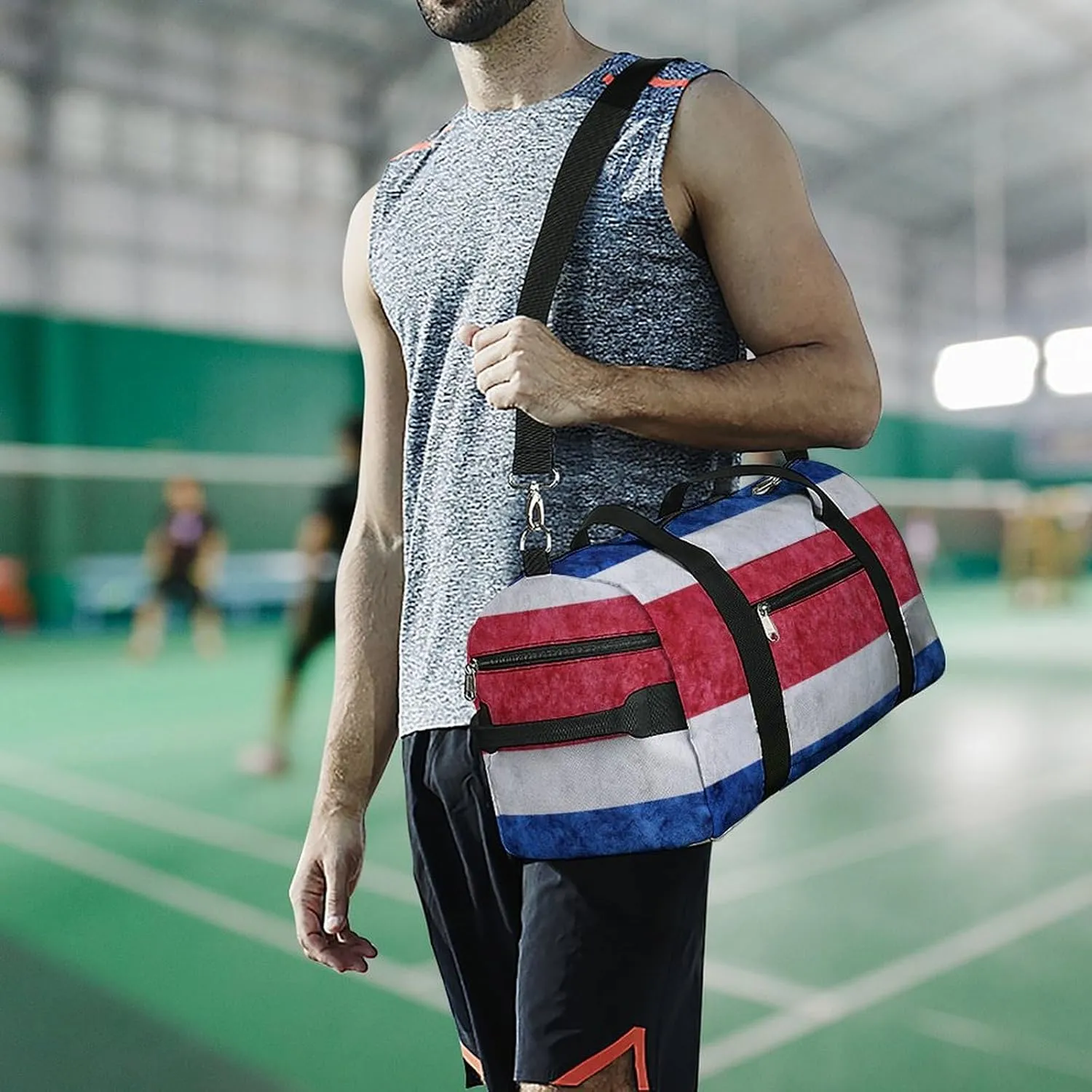 Sports Duffel Bag with Costa Rica Flag Textured Shoe Compartment Waterproof for Travel Gym