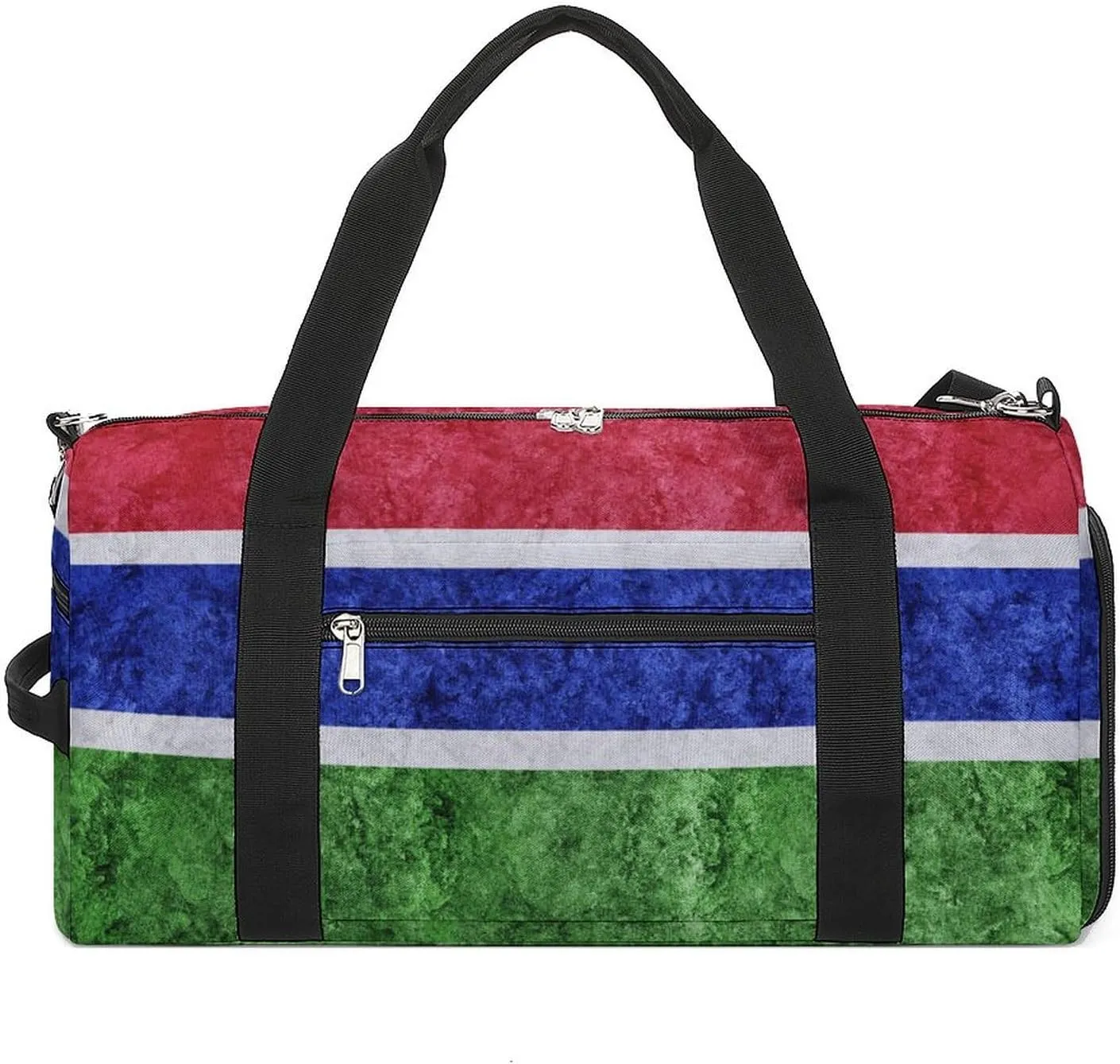 Sports Duffel Bag with Gambia Flag Textured Shoe Compartment Waterproof for Travel Gym
