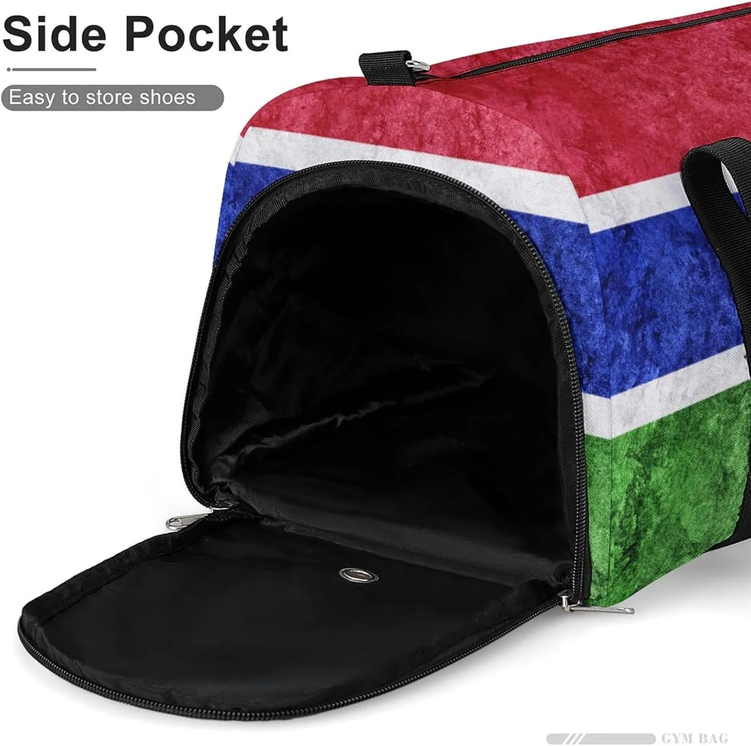 Sports Duffel Bag with Gambia Flag Textured Shoe Compartment Waterproof for Travel Gym