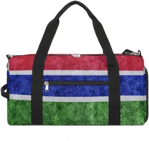 Sports Duffel Bag with Gambia Flag Textured Shoe Compartment Waterproof for Travel Gym