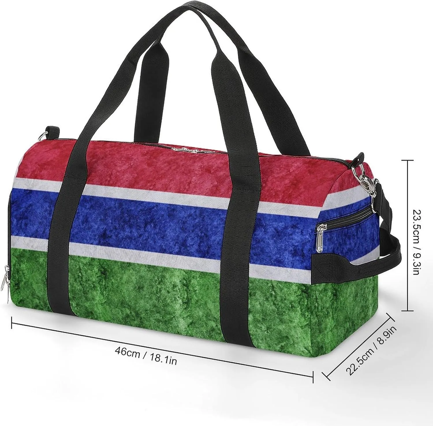 Sports Duffel Bag with Gambia Flag Textured Shoe Compartment Waterproof for Travel Gym