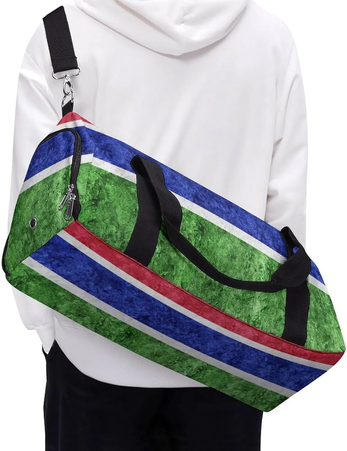 Sports Duffel Bag with Gambia Flag Textured Shoe Compartment Waterproof for Travel Gym