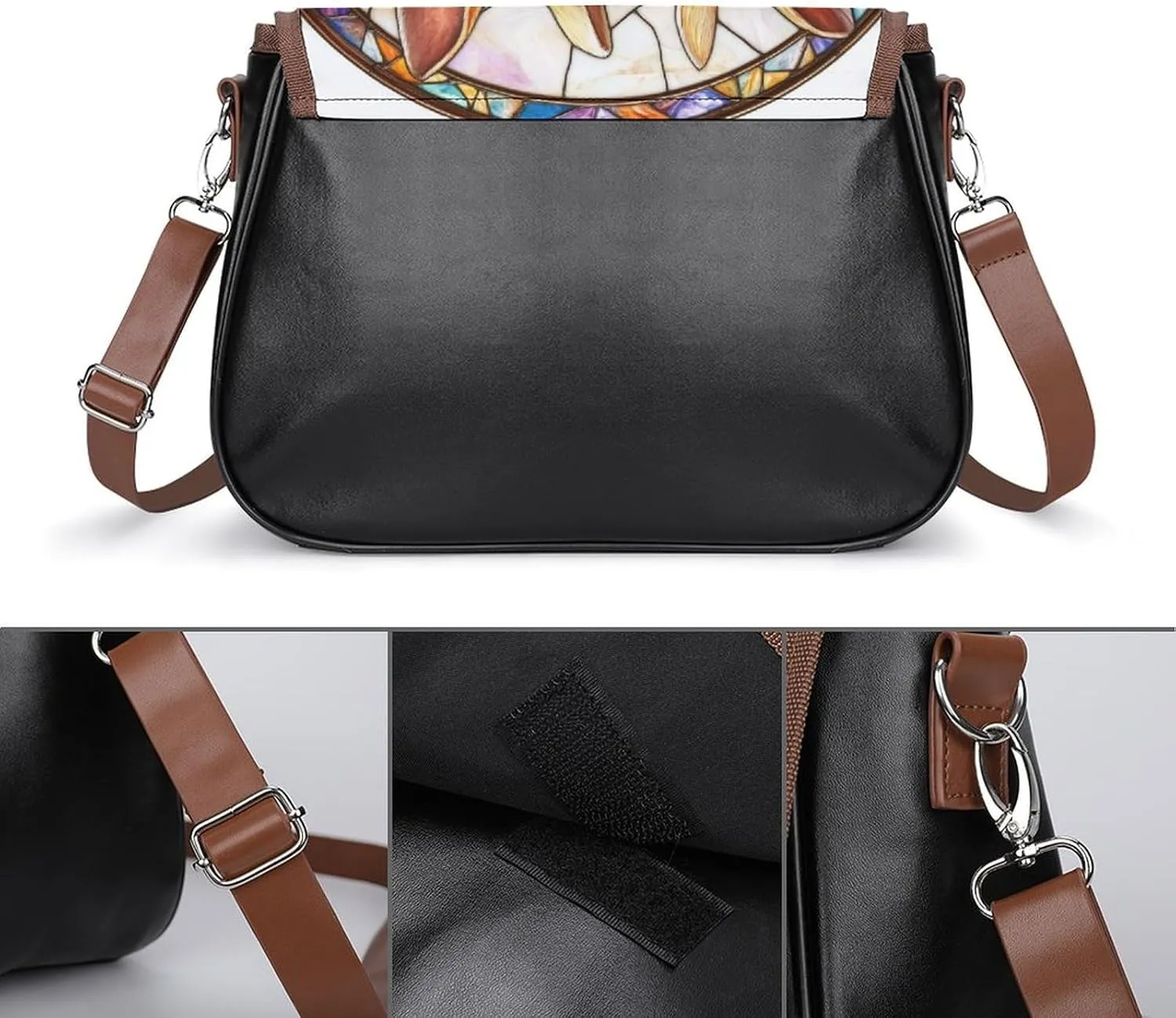 Stained Glass Bunny And Yellow Chick Crossbody Bag Leather Crossbody Bag
