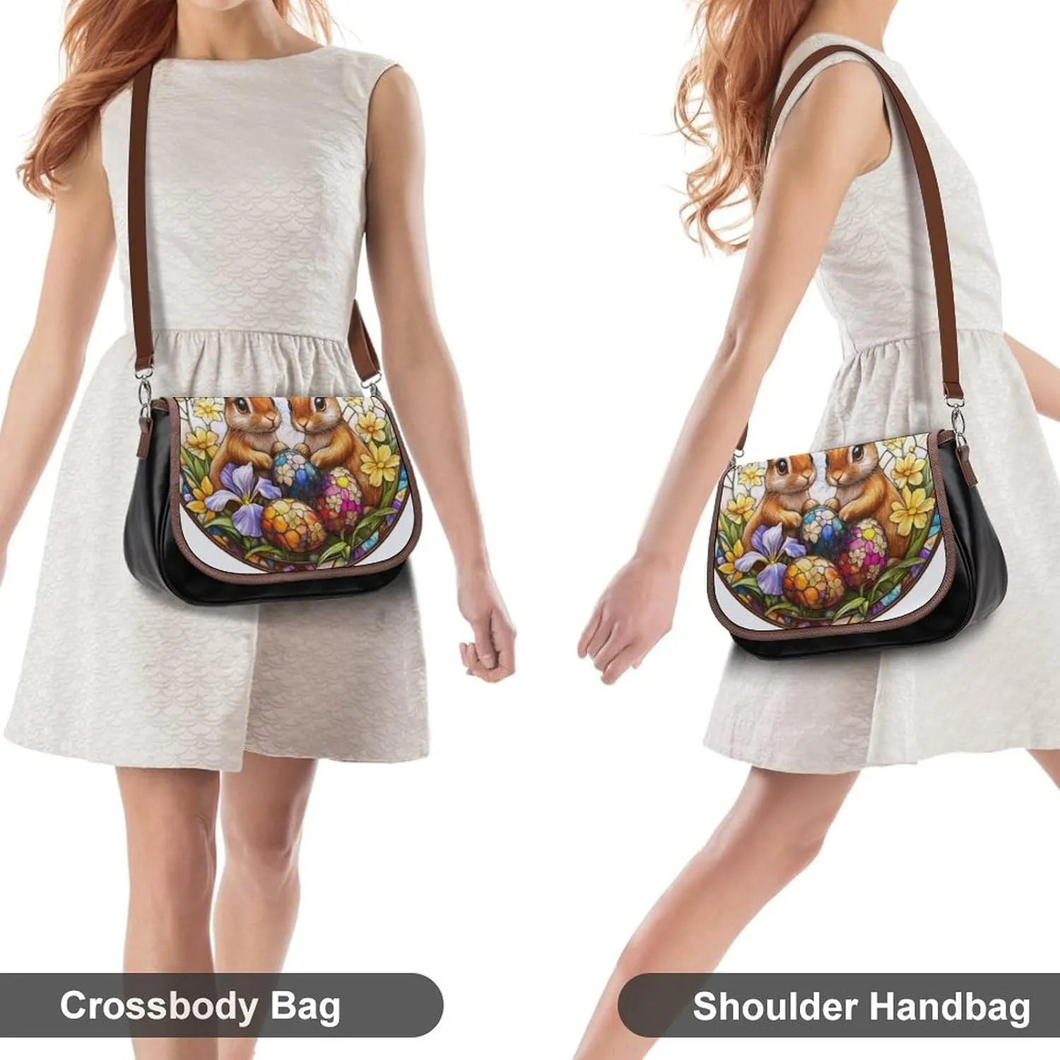 Stained Glass Bunny And Yellow Chick Crossbody Bag Leather Crossbody Bag