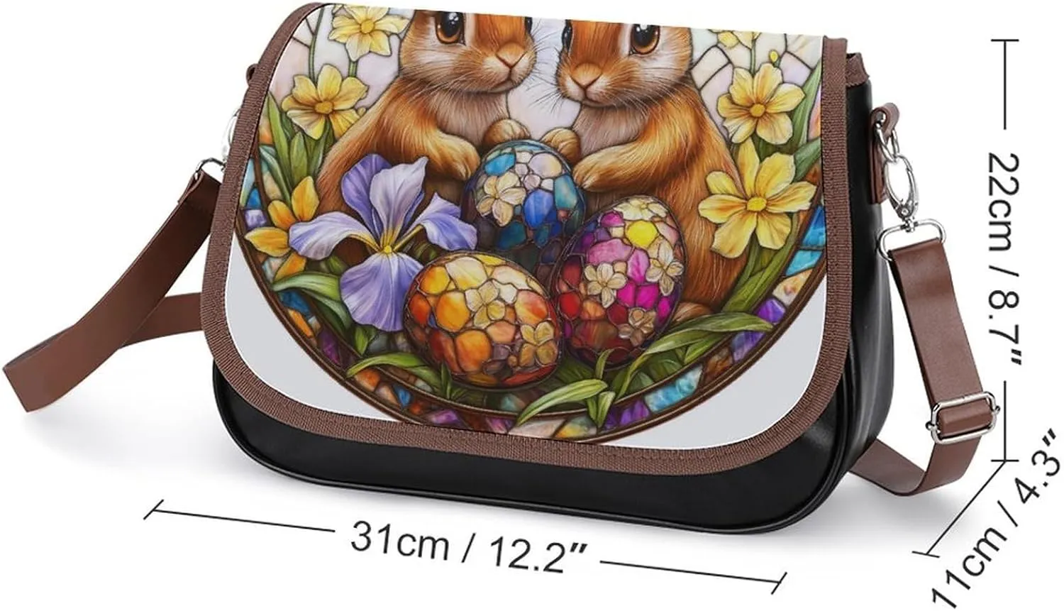 Stained Glass Bunny And Yellow Chick Crossbody Bag Leather Crossbody Bag