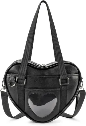 STEAMEDBUN Ita Bag Crossbody Heart Shaped Purse for Anime Pins Display