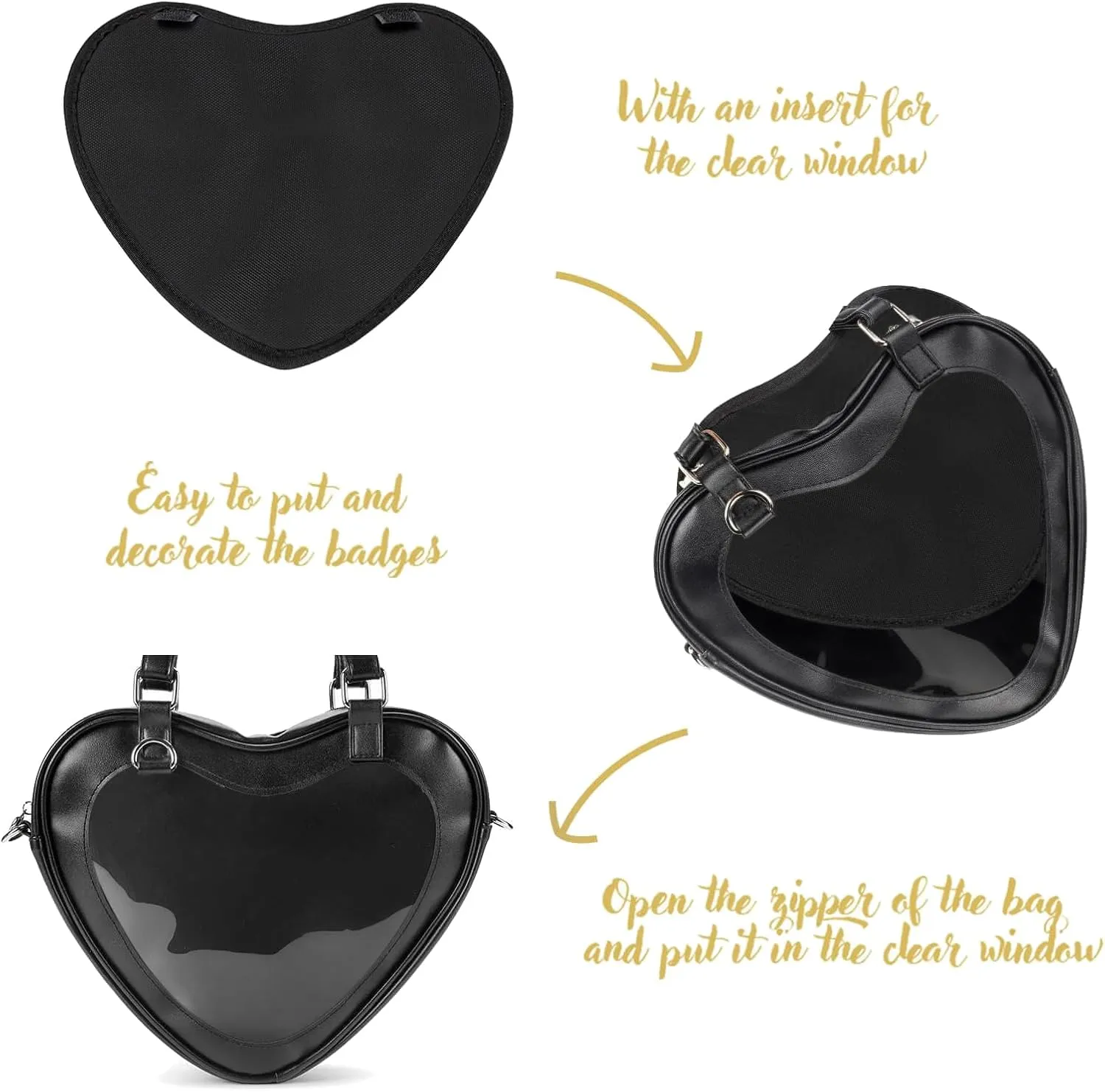 STEAMEDBUN Ita Bag Crossbody Heart Shaped Purse for Anime Pins Display