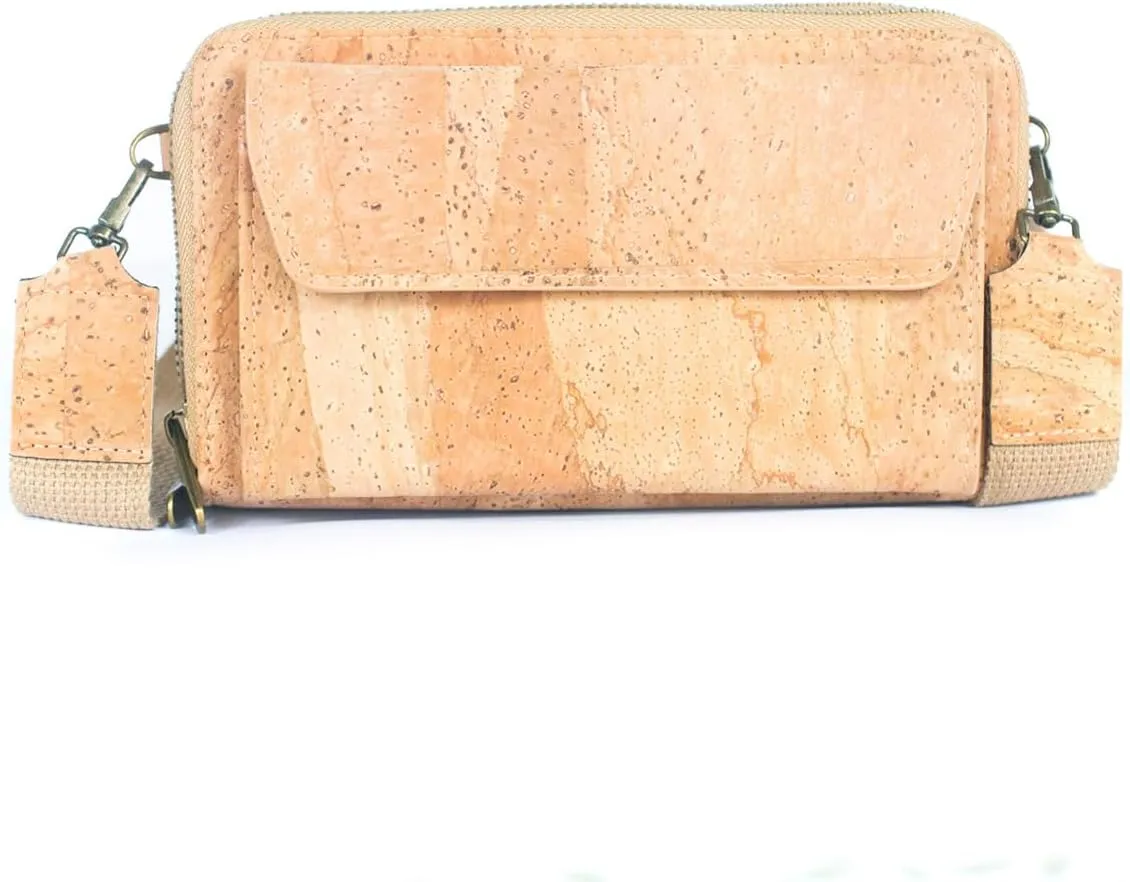 Stylish Front Pocket Cork Crossbody Wallet & Mobile Phone Bag (Natural)