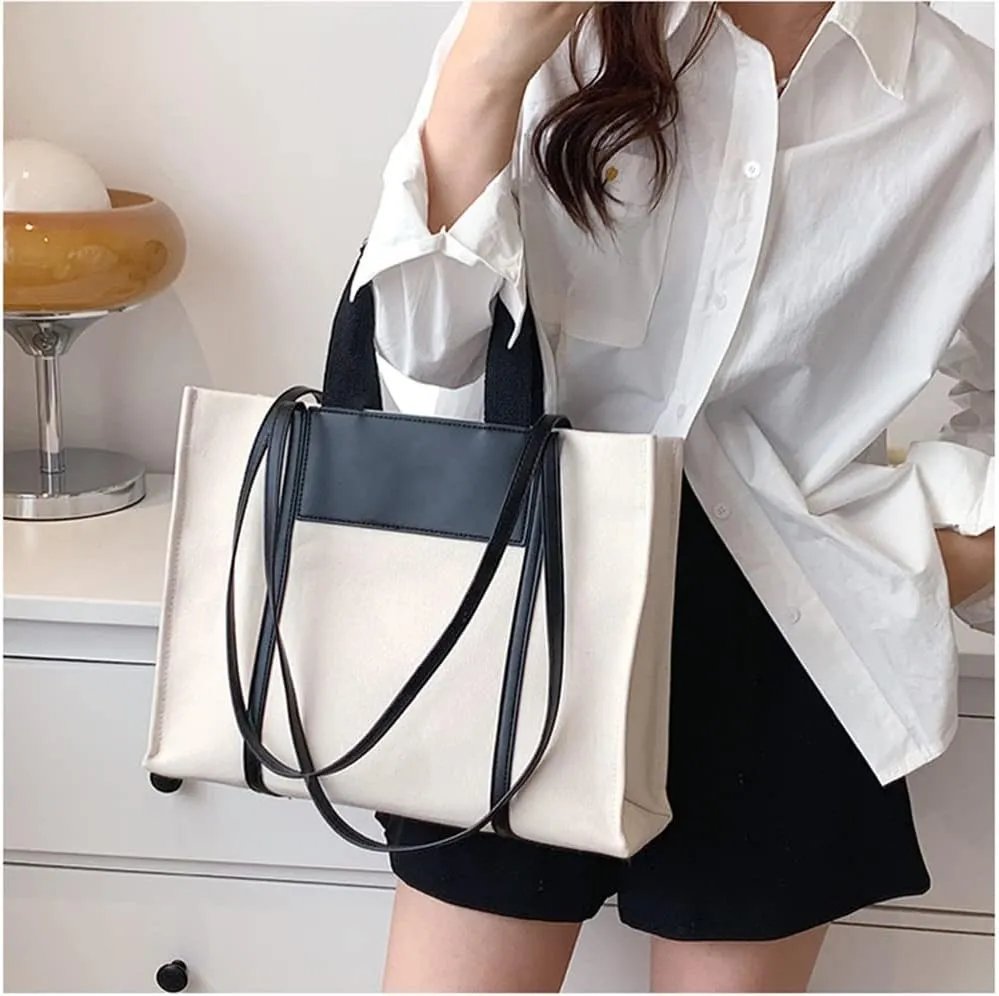 Stylish Medium Canvas Tote Bag with Zipper for Women - Versatile Top Handle & Crossbody Satchel Handbag for Work & Casual Use
