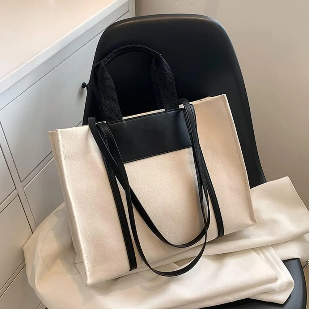 Stylish Medium Canvas Tote Bag with Zipper for Women - Versatile Top Handle & Crossbody Satchel Handbag for Work & Casual Use