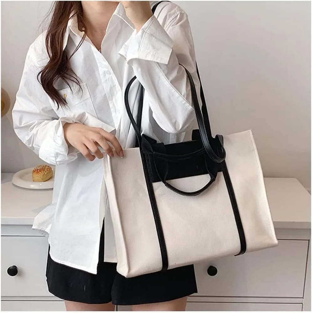 Stylish Medium Canvas Tote Bag with Zipper for Women - Versatile Top Handle & Crossbody Satchel Handbag for Work & Casual Use