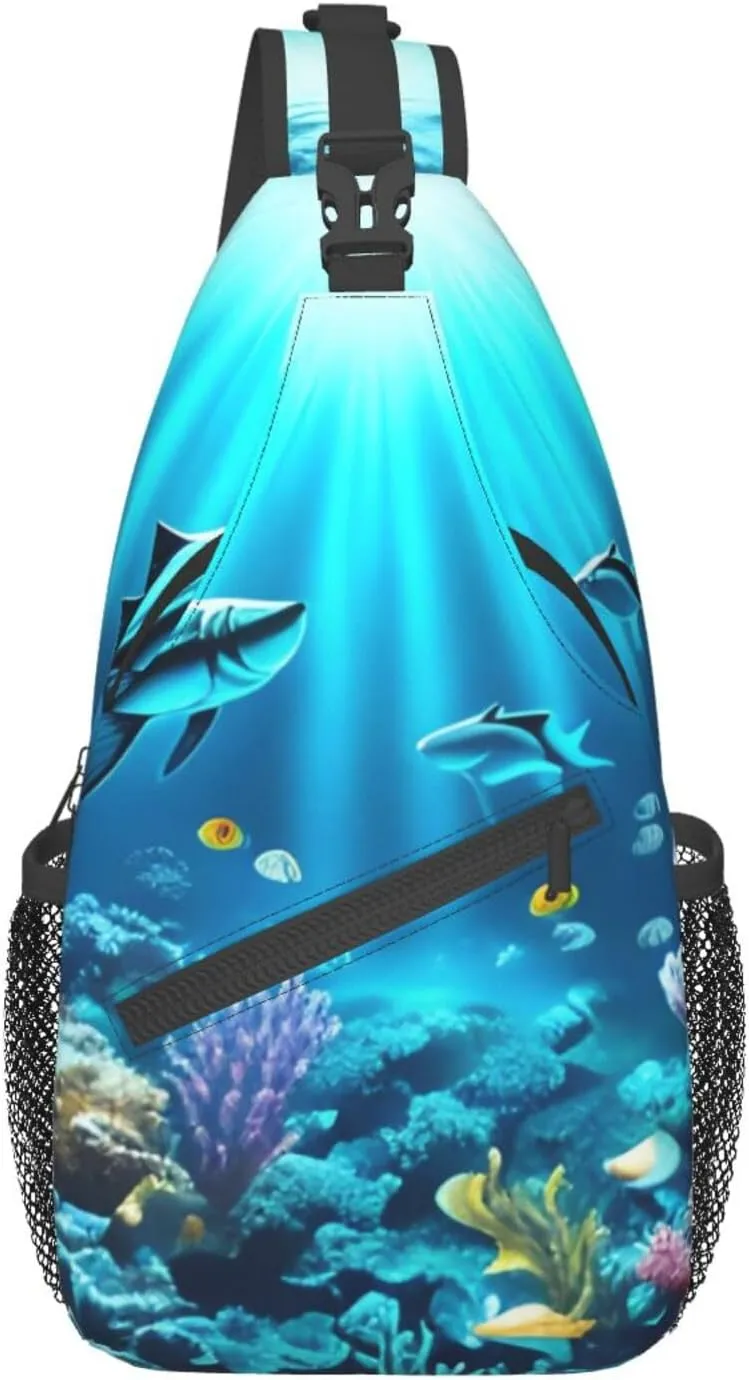Submarine Coral Rays Crossbody Bag, Men'S And Women'S Chest Crossbody Bag, Zipper Closure, Strap Length Adjustable