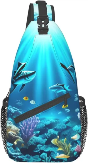 Submarine Coral Rays Crossbody Bag, Men'S And Women'S Chest Crossbody Bag, Zipper Closure, Strap Length Adjustable