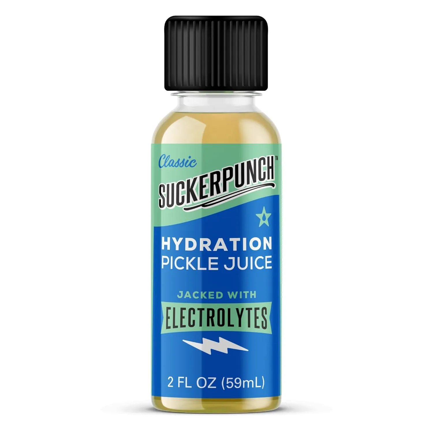 Suckerpunch Hydration Pickle Juice Shot, Dill Flavored, Gluten Free, Post Workout Dill Electrolyte Drink, Low Calorie, Muscle Cramp Defense, Potassium, Keto Friendly, Low Sugar, Non GMO, 2 Oz, 12 CT