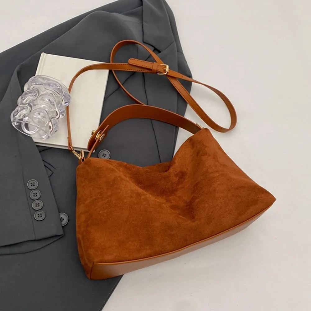 Suede Tote Bag for Women, Crescent Shoulder Bags Large Capacity Handbag Hobo Bag Autumn Leisure Lazy Crossbody Bag