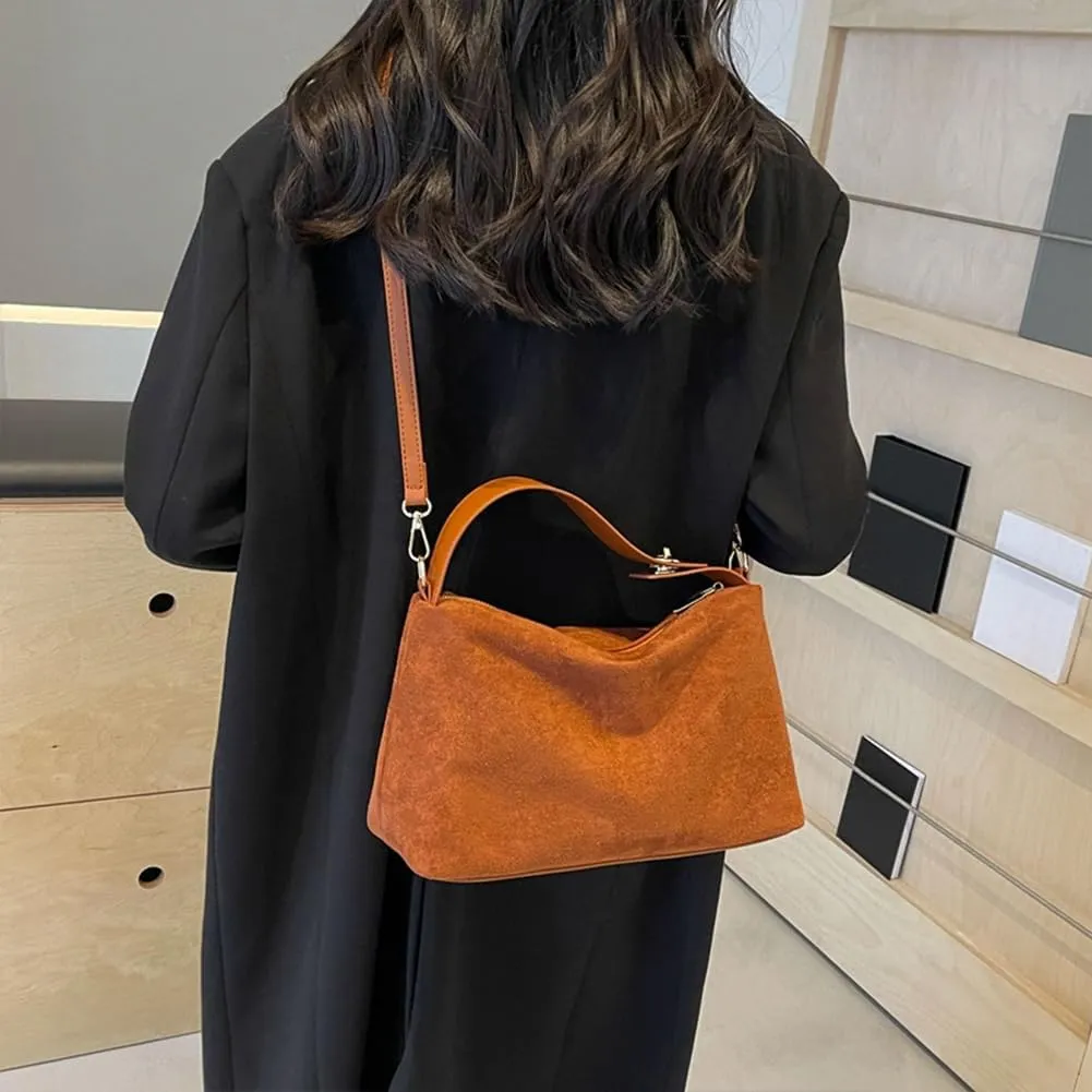 Suede Tote Bag for Women, Crescent Shoulder Bags Large Capacity Handbag Hobo Bag Autumn Leisure Lazy Crossbody Bag