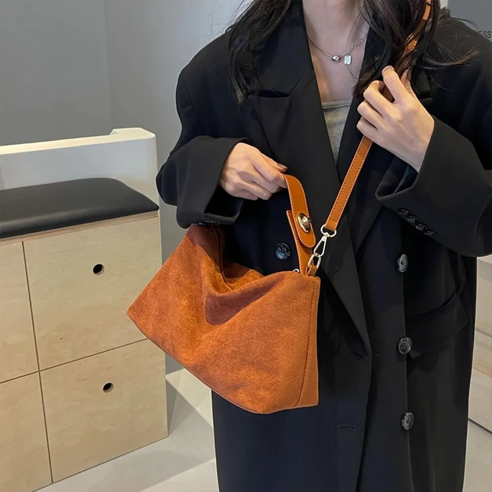 Suede Tote Bag for Women, Crescent Shoulder Bags Large Capacity Handbag Hobo Bag Autumn Leisure Lazy Crossbody Bag