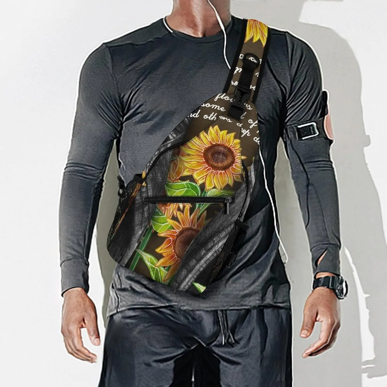 Sunflower Seeds Clothes Sling Bag for Women Men Watercolor Crossbody Shoulder Bag with Anti Theft,Multipurpose Chest Bag for Travel,Hiking,Cycling,Camping