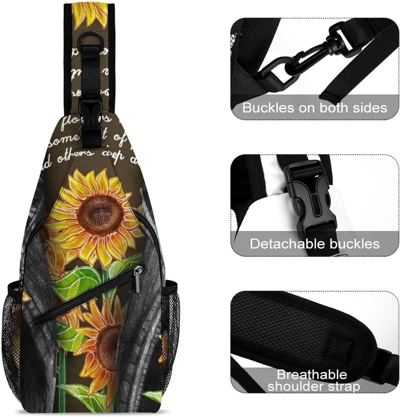 Sunflower Seeds Clothes Sling Bag for Women Men Watercolor Crossbody Shoulder Bag with Anti Theft,Multipurpose Chest Bag for Travel,Hiking,Cycling,Camping