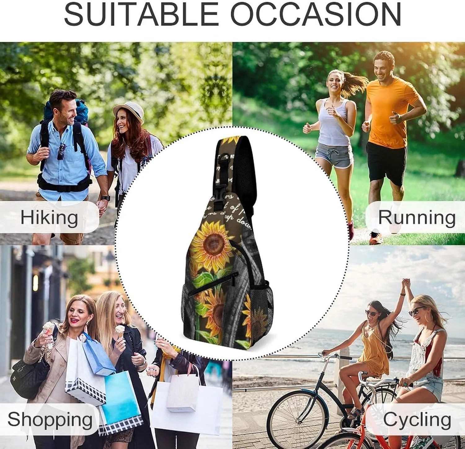 Sunflower Seeds Clothes Sling Bag for Women Men Watercolor Crossbody Shoulder Bag with Anti Theft,Multipurpose Chest Bag for Travel,Hiking,Cycling,Camping