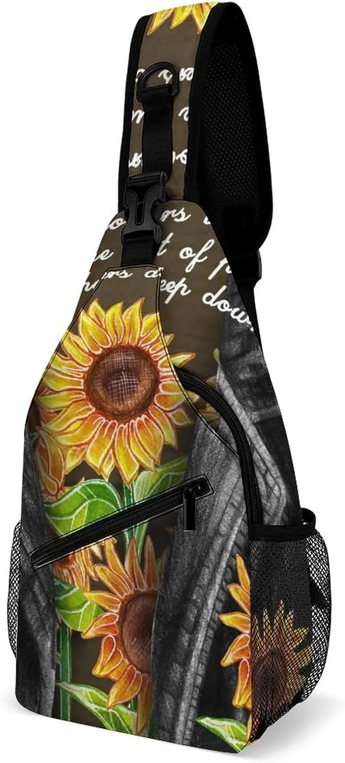 Sunflower Seeds Clothes Sling Bag for Women Men Watercolor Crossbody Shoulder Bag with Anti Theft,Multipurpose Chest Bag for Travel,Hiking,Cycling,Camping