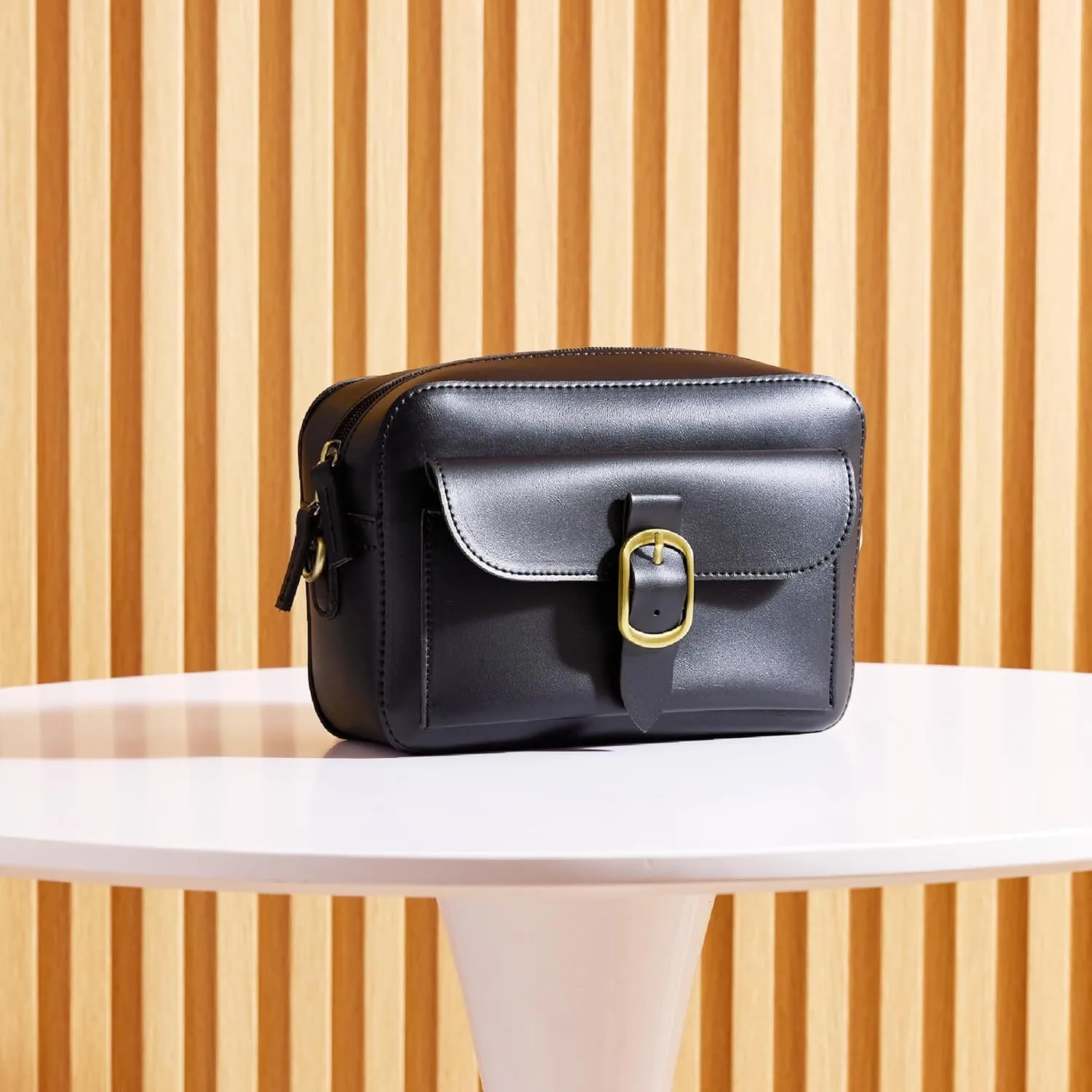 SUNLIGHT LEAVES Vegan Leather Crossbody Camera Bag For Women Vintage Square Satchel Retro Small Purse Simple Shoulder Handbag