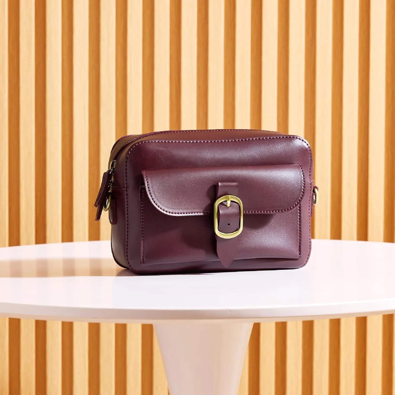 SUNLIGHT LEAVES Vegan Leather Crossbody Camera Bag For Women Vintage Square Satchel Retro Small Purse Simple Shoulder Handbag